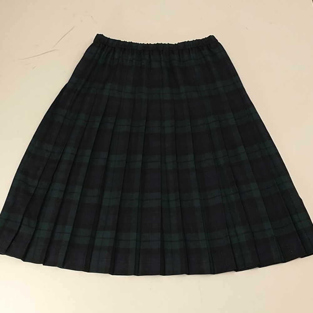 Scottish Plaid Pleated Skirt 12P Academic Preppy Woven Wool Look Tartan 28" Midi